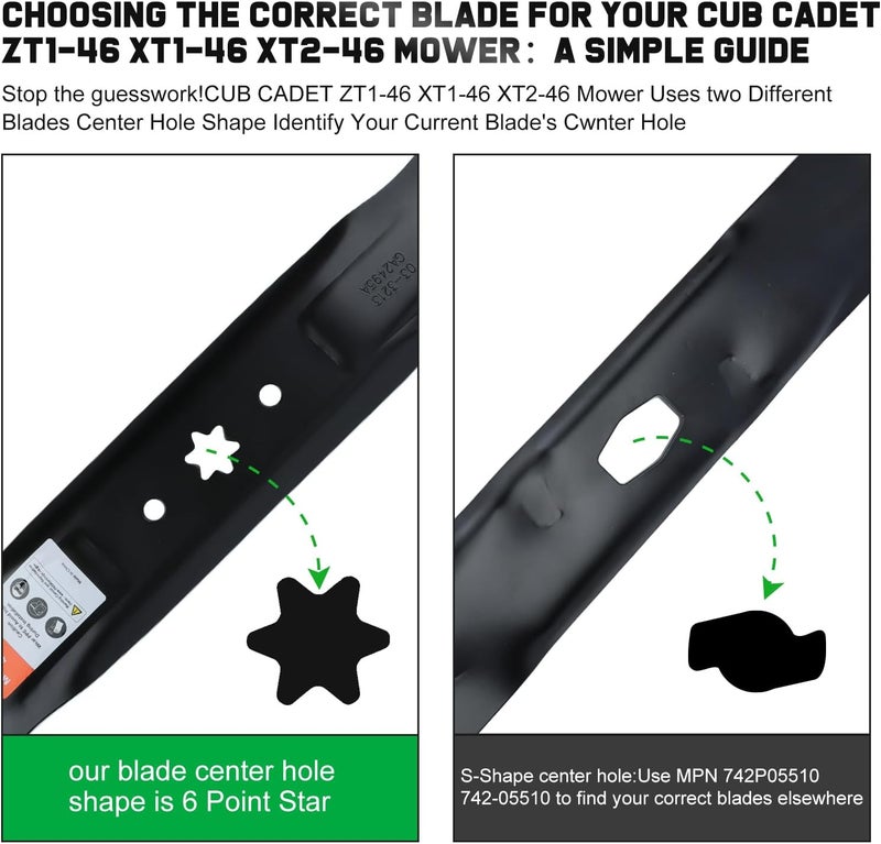 Grasscool 942-04244A Blades with 6-Star Mounting Pattern for Cub Cadet Enduro XT1-46 XT2-46 ZT1-46 LT46 LX46 LTX1045 LTX1046 RZT46 46 inch Zero Turn Lawn Tractor Mower Replace 942-04290 High-Lift - Image 2